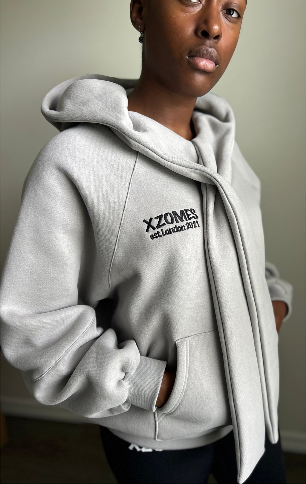 Tie Hoodie in Light Gray