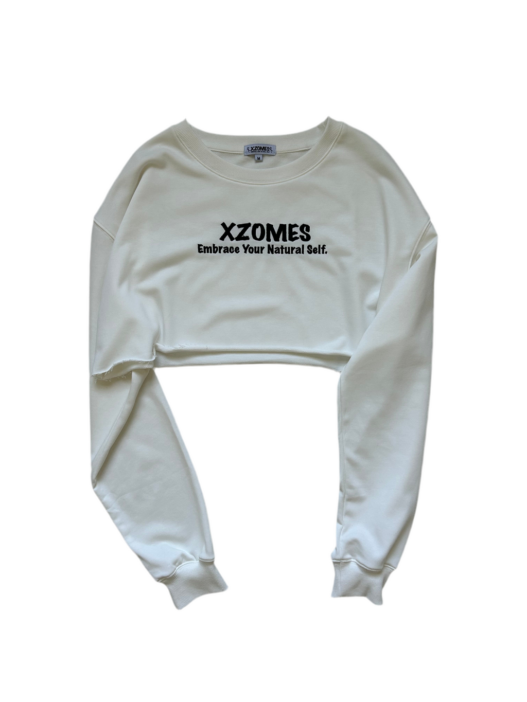 Cropped Slogan Crewneck in Off White