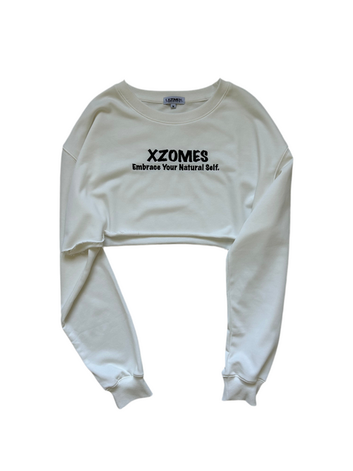 Cropped Slogan Crewneck in Off White