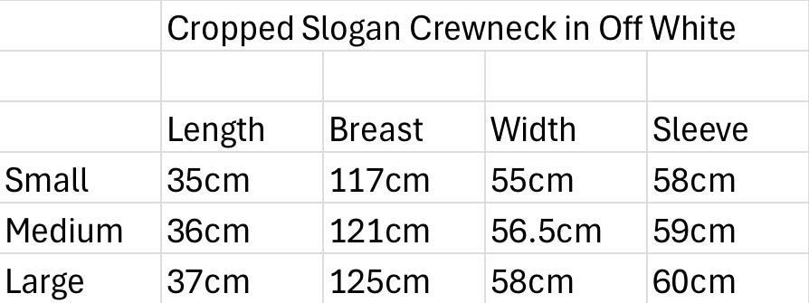 Cropped Slogan Crewneck in Off White