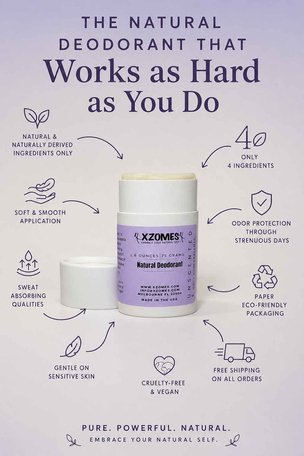 The Simplest Deodorant (Paper) - Natural - Unscented - 4 Ingredients - 75 Grams