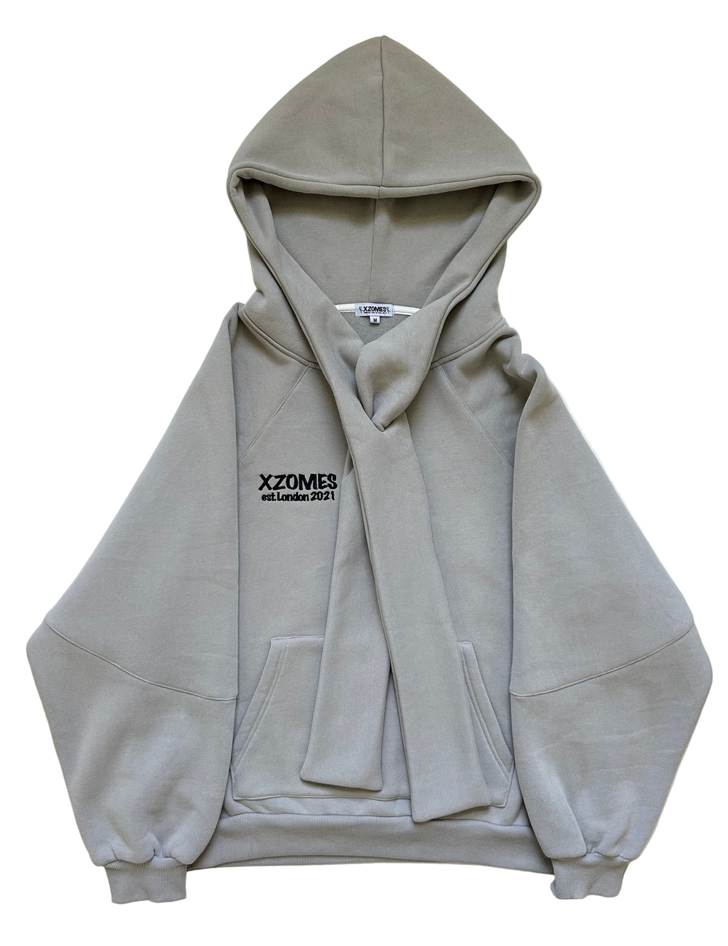 Tie Hoodie in Light Gray