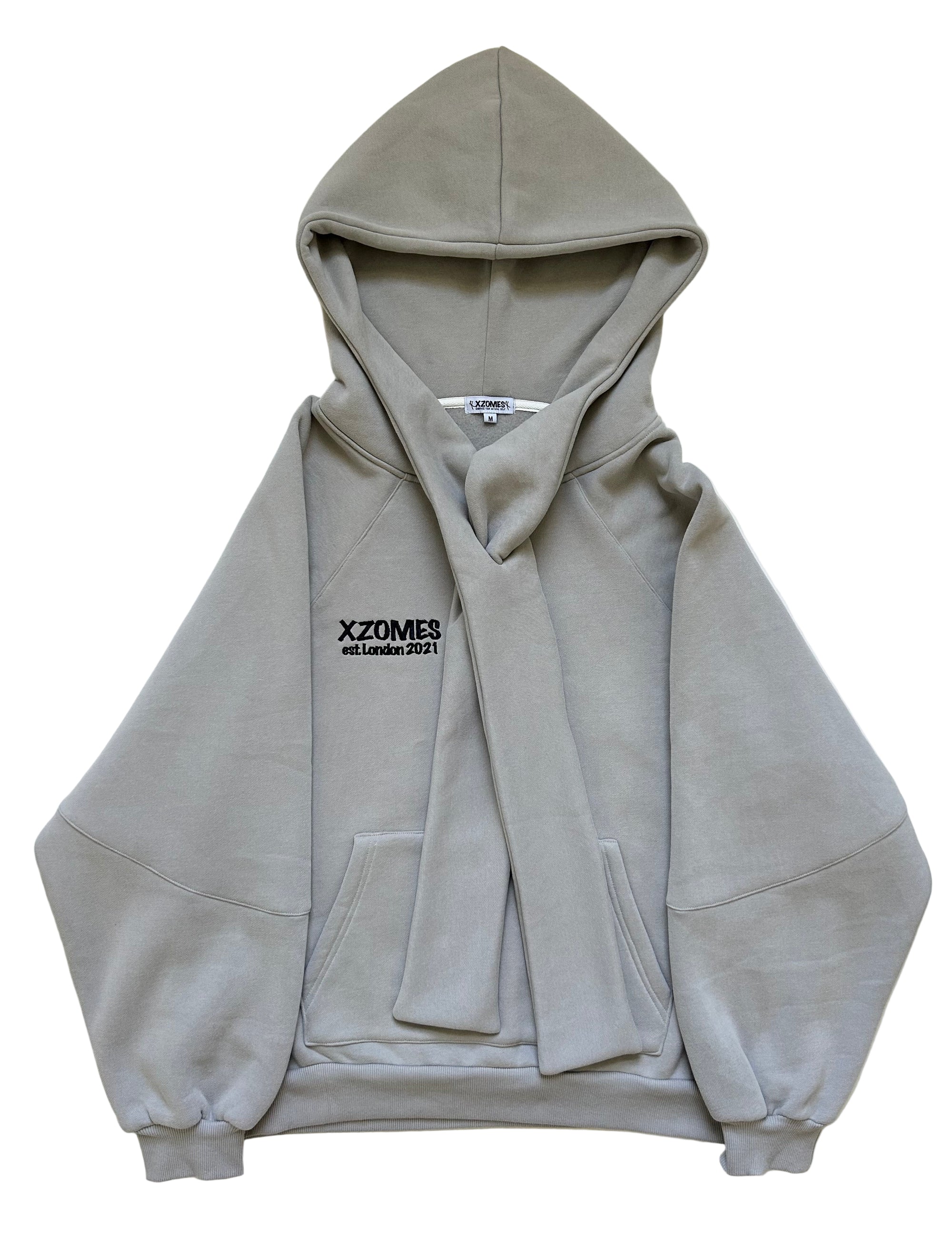 Tie Hoodie in Light Gray