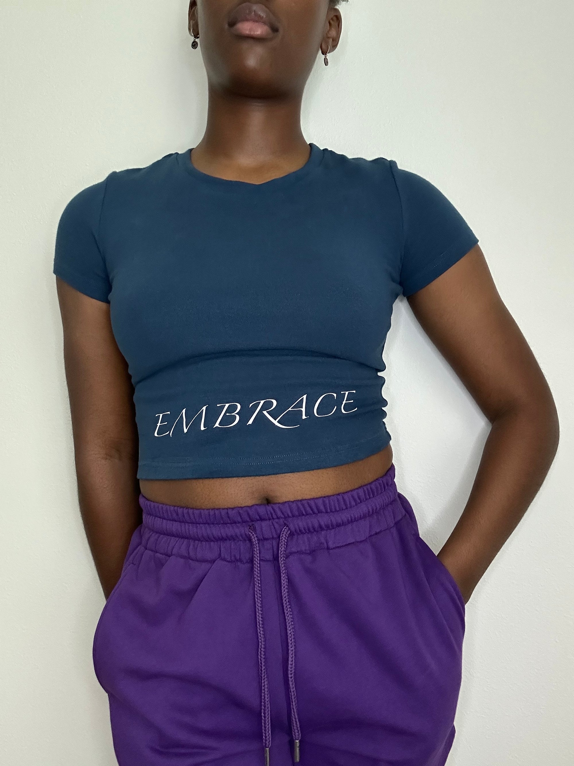 Slogan Crop Top in Navy