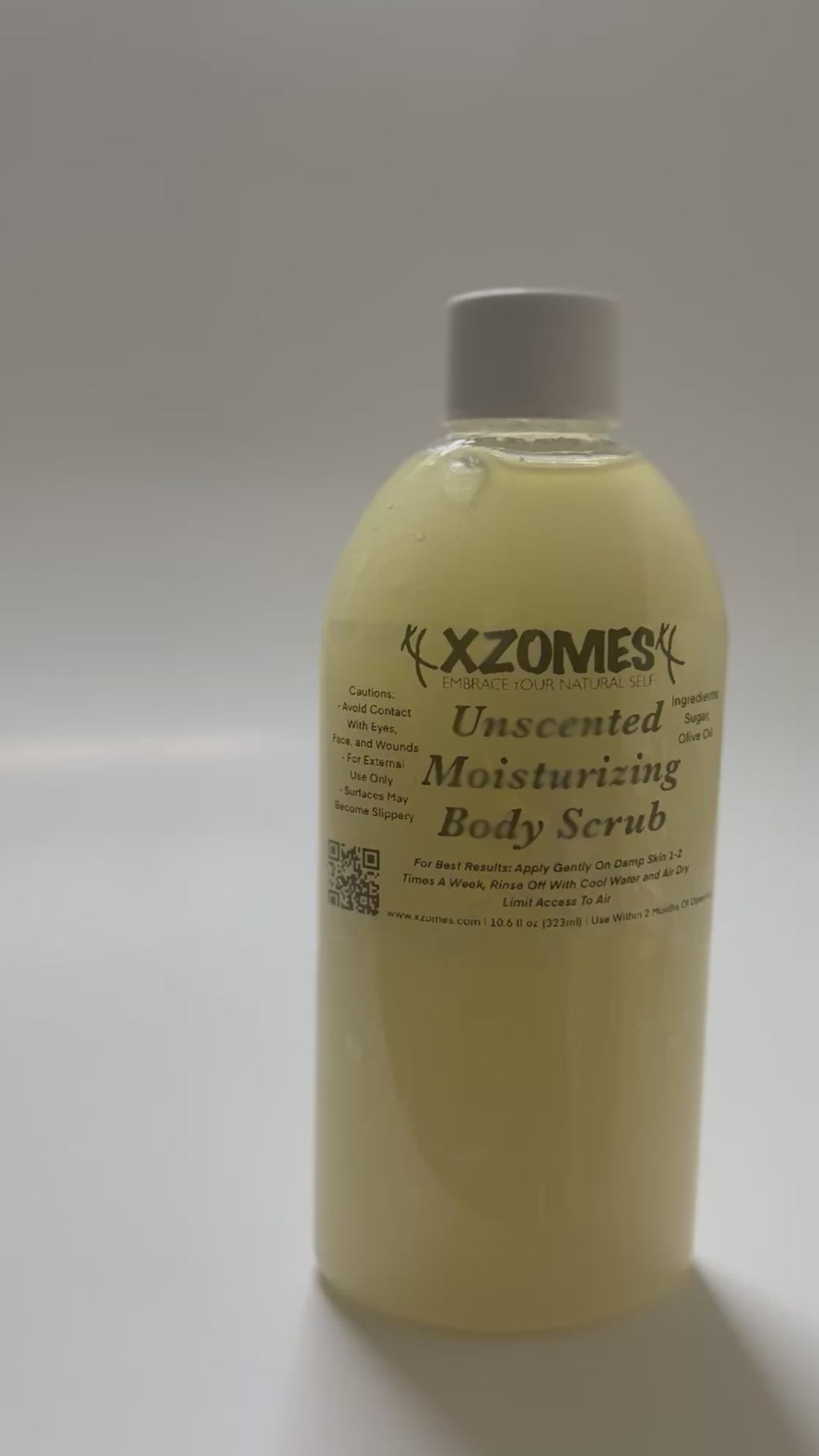 All-Natural Unscented 10.6 fl oz (323ml) Body Scrub ~ Oval Bottle ~ Twist Cap ~ XZOMES